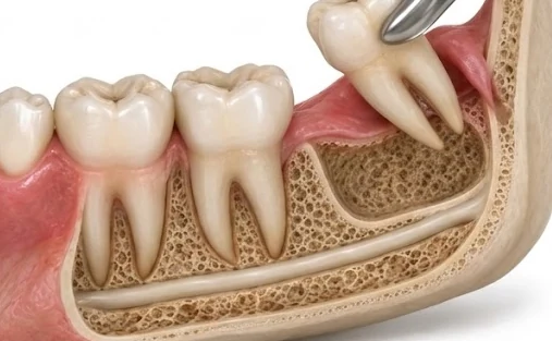 Ilustração da extração do dente siso